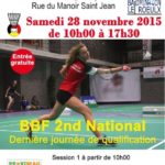 Samedi 28/11/15 de 10h00 à 17h30 : dernière journée de qualification du BBF 2nd National