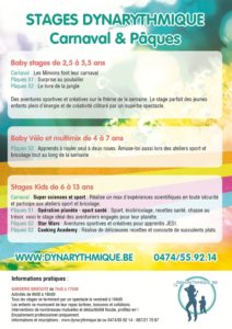 Stages Dynarythmique pour les enfants de 2,5 ans à 13 ans - Congé du carnaval et de printemps 2016