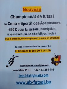 Nouveau championnat de futsal au Centre sportif des Ascenseurs à partir de septembre