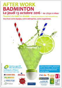 After Work Badminton le jeudi 13 octobre 2016 au Centre sportif