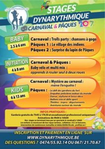 Stages proposés par Dynarythmique pendant les congés de carnaval et Pâques