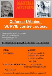 Séminaire : SURVIE contre couteau le dimanche 4 mars 2018