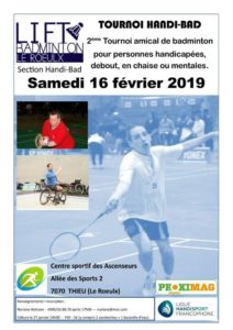 Tournoi handi-bad ce samedi 16 février 2019