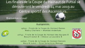 Vendredi 24 mai finales de la Coupe du Hainaut de Futsal !